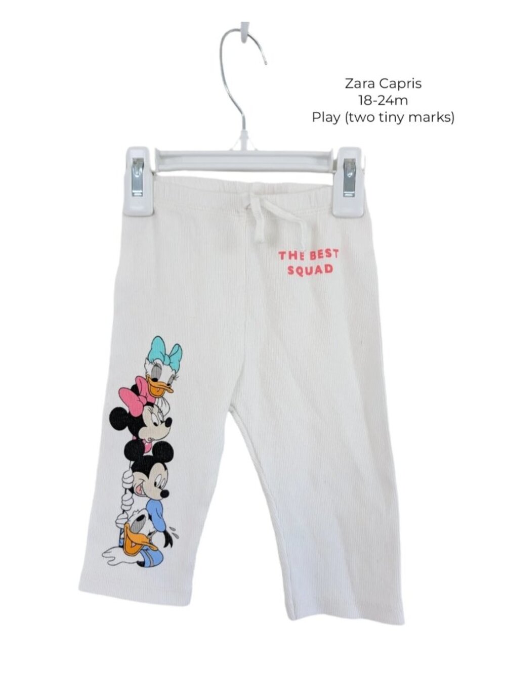 Zara Mickey & Friends White Ribbed Capris Leggings 18-24M Girls Clothing